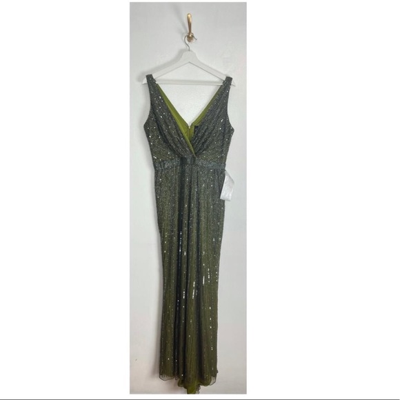MAC DUGGAL Sleeveless Surplice V-Neck Beaded A-Line Gown in Olive Size US 12 - Picture 2 of 5